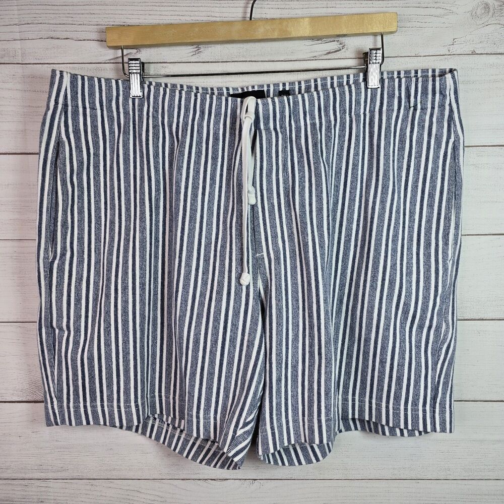 Vince Men's Blue Cabana Stripe Cotton Shorts Size XXL Pockets Drawstrings